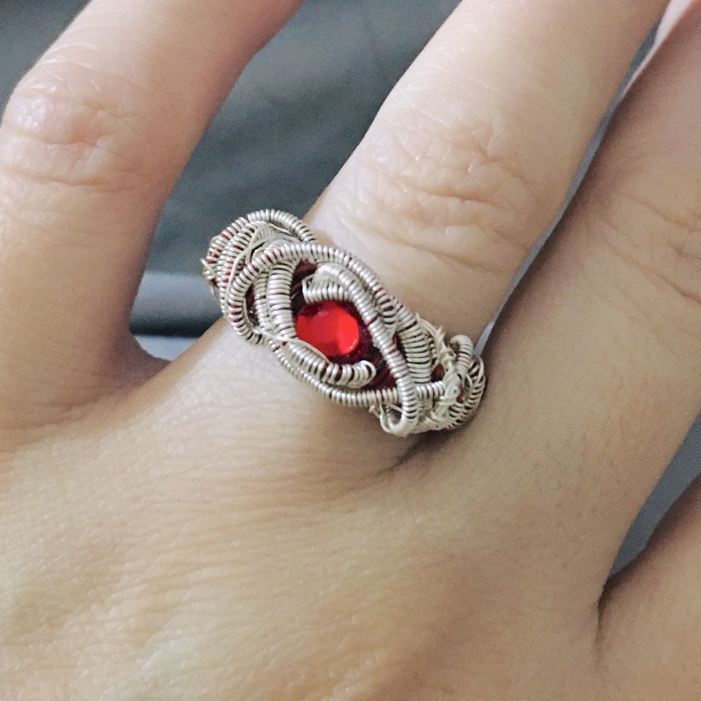 Red wire wrapped ring size 4